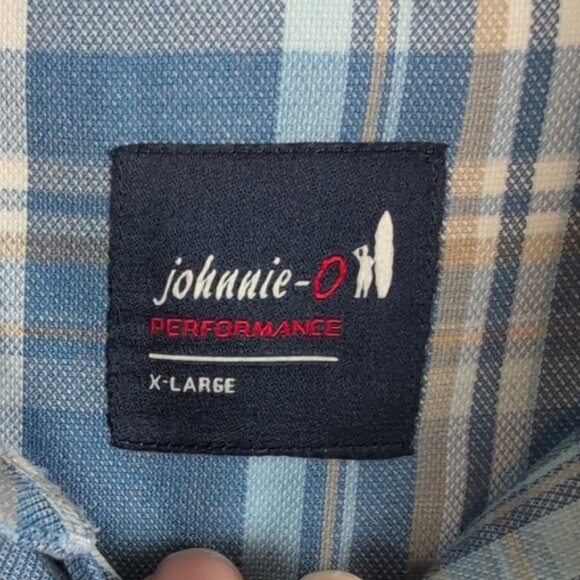 johnnie-O Performance Blue and White Plaid Men's Shirt - Picture 5 of 7